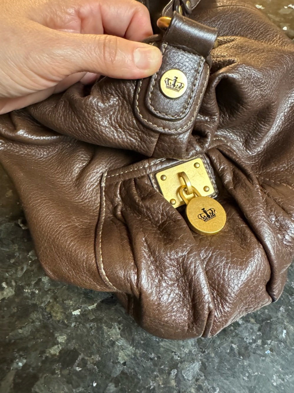 Juicy Couture Chocolate Brown Leather Shoulder Bag with Gold Charm - Picture 14 of 16